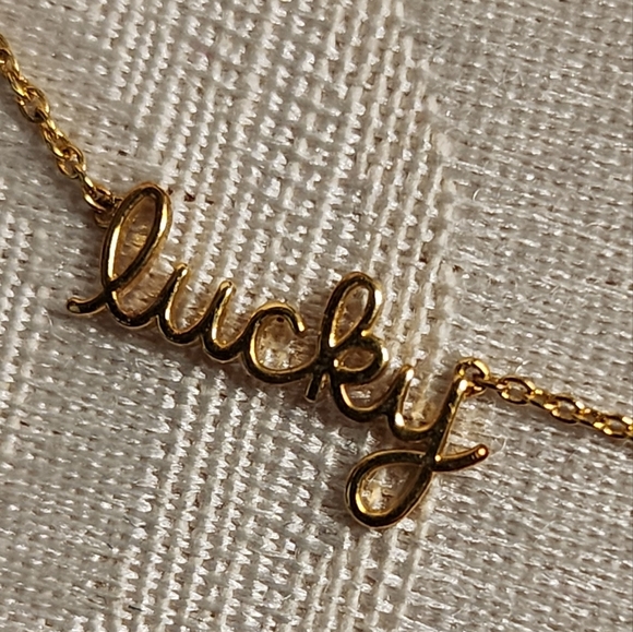 Sydney Evan “Lucky” Necklace .925 Gold Vermeil Diamond Accent Script Pendant 16” - Picture 8 of 13